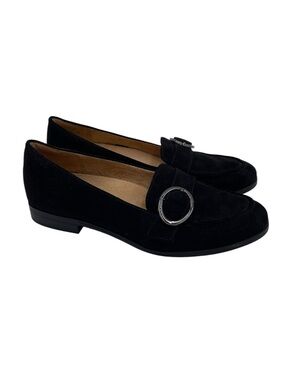 Naturalizer Mina Black Faux Suede Buckle Flats Slip On Loafers Women's Size 6.5